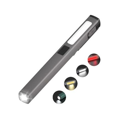 Lampe stylo LED rechargeable, lampe de travail COB avec modes blanc et rouge, câble USB-C, lampe de travail portable 6 modes avec indicateur de niveau de batterie, étanche, pour campi (1/5)
