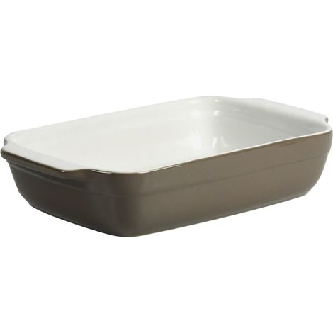 1 Plat À Four Rectangulaire Avec Anses, Céramique Taupe, 25x15x5cm, Pour Cuisson