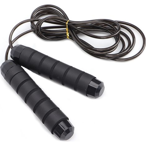 Corde à sauter de vitesse avec poignée antidérapante, longueur ajustable, corde de fitness épaisse noire (1/5)