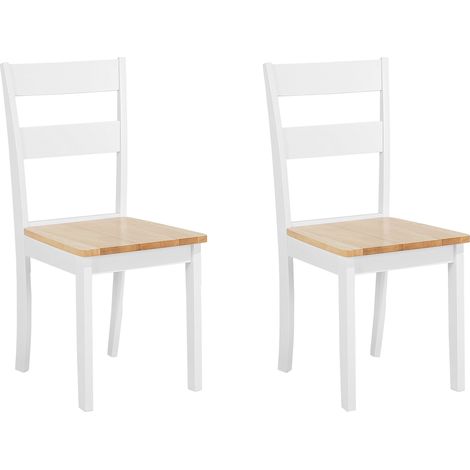 Conjunto de 2 sillas de comedor blancas y madera de caucho clara con respaldo de listones Georgia (1/5)