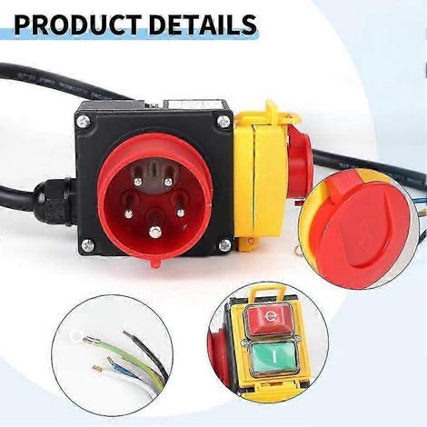 Interrupteur d'arrêt d'urgence triphasé 400 V avec câble de 80 cm, interrupteur de sécurité, interrupteur de coupure au zéro, équivalent à KOA7 LXWHBYV (1/4)