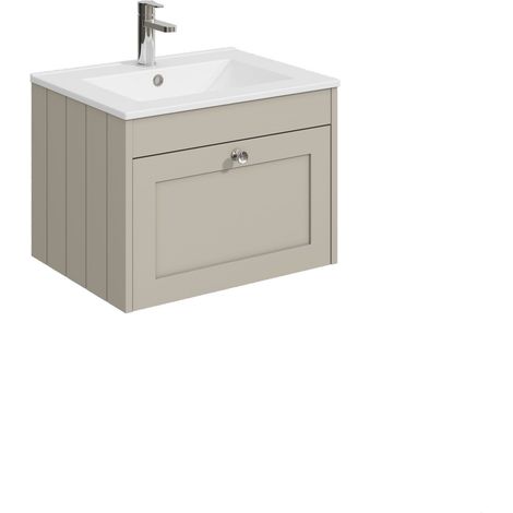 Balterley Butterton 600mm Wall Hung 1 Drawer Unit with Minimalist Basin 1 Tap Hole - Pebble Grey (1/4)