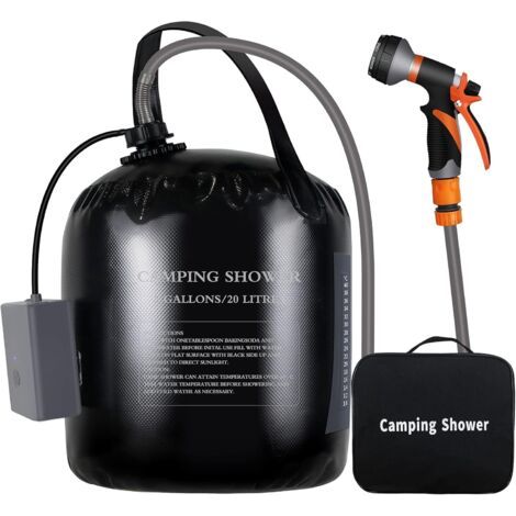Nazalus-Vente Seau Chauffant Solaire 20L Douche de Camping Portable Lumière LED Charge USB 8 Modes de Pulvérisation Thermomètre Intégré pour Randonnée, Camping, Voyage, Plage, Arrosage de Fleurs (1/5)