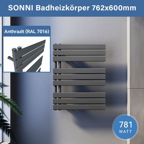 SONNI Badheizkörper Handtuchhalter Anthrazit Handtuchwärmer Panel Handtuchtrockner,76x60cm Seitenanschluss