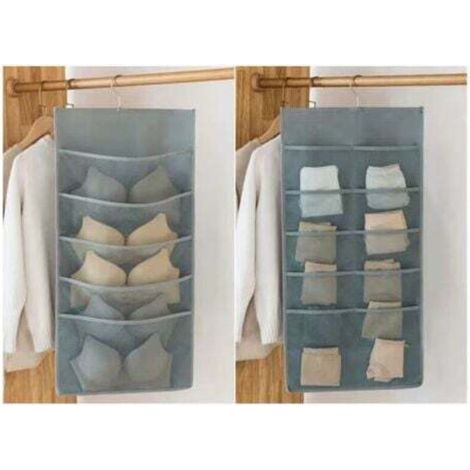Organisateurs de Penderie avec 15 Poches, 1 Paquet Pliables Organisateur de Sous-vêtements Suspendu de Soutien-gorge Cintre Tissu Oxford Coupe Économiseur Espace (Gris, 40 x 80 cm) (1/4)