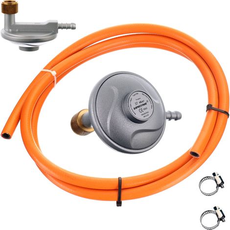 Riduttore propano 3/8"" (filettatura piccola) angolo + tubo del gas 2m + 2 fascette (1/5)