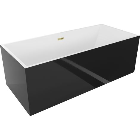 Mexen Vigo bañera exenta 178,5 x 80 cm, blanca/negra, rebosadero dorado cepillado - 51251788075-55 (1/5)