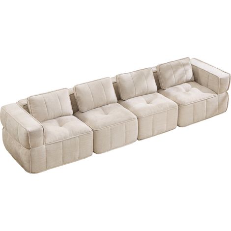 Divano cloud modulare a 4 posti in poliestere beige, schiuma 32D, senza montaggio (1/5)