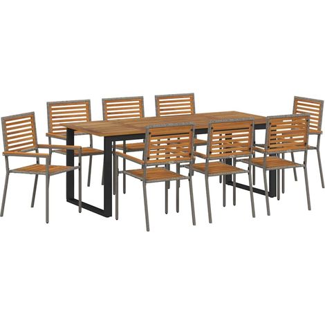 Maison Exclusive - Garten Essgruppe 9 pcs Grau Massivholz Akazie