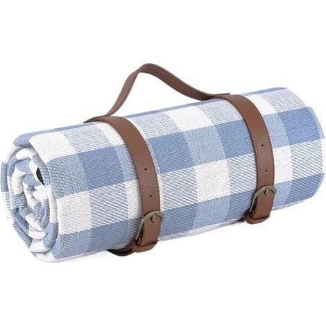 Tapis de pique-nique extra large, pliable, imperméable et anti-sable, pour le camping, le parc, l'herbe et l'intérieur - Bleu, 200 cm x 200 cm (1/4)