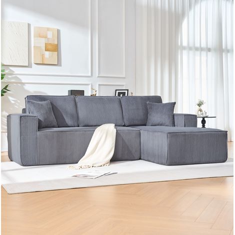 FloraGrace Canape d angle modulable 235 x 128 x 60 cm, corduroy gris, 2 coussins inclus, sans montage (1/5)