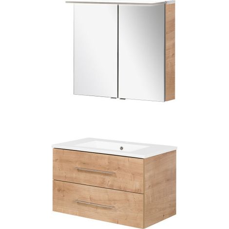 Fackelmann B.perfekt Badmöbel Set 3-teilig, 80 cm, Braun hell, LED-Spiegelschrank"-"09831 (1/5)