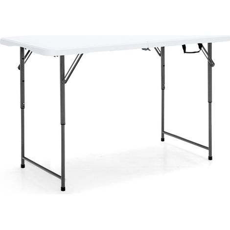 Table pliante réglable 120 x 60 x 48,5-62-74,5 cm légère et stable design moderne en acier blanc
