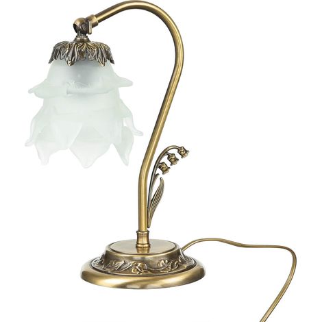 Schreibtischlampe Echt-Messing Glas verstellbar E14 30 cm Tischleuchte (1/5)