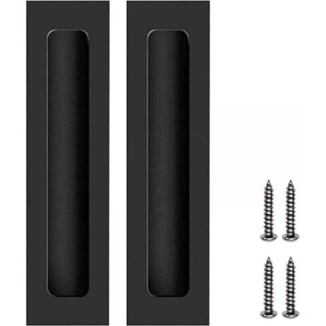 Pack of black cabinet door handles, invisible flush mounting, sliding door handles with screws, (1/4)