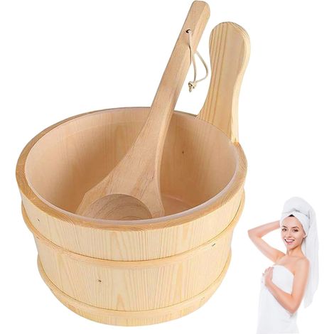 Secchio per sauna, secchio e mestolo per sauna, contenitore per acqua in legno con rivestimento in plastica, accessori e forniture per il bagno per la casa, bagno turco, hotel, vasche da bagno
