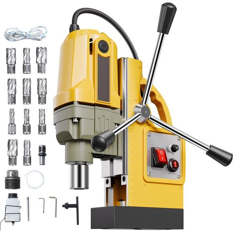 Perceuse magnétique 1400W, Ø16mm, force 1250kg, 800 tr/min, avec 11 trépans, pour métal, bricolage professionnel. (1/5)