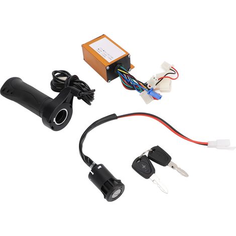 Ensemble de poignée d'accélérateur, interrupteur d'allumage et verrouillage pour moteur à balais 24 V 250 W, destiné aux vélos, tricycles et motos électriques. (1/5)