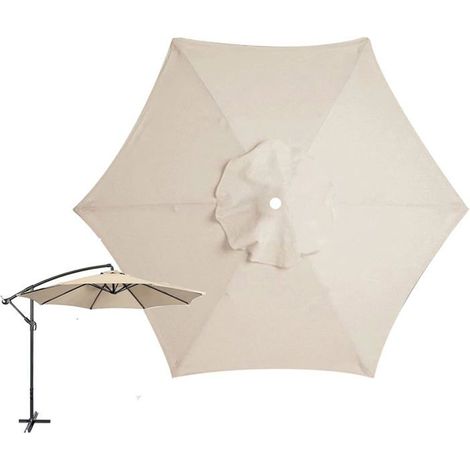 Toile de rechange à 3 m 6 baleines pour parasol de jardin, terrasse, cour, plage, piscine, marché (auvent uniquement), Beige (1/5)