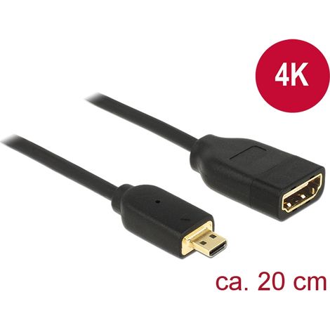 Cable micro hdmi macho a  hdmi  hembra 2.0 4K 60Hz  20 cm premium slim
