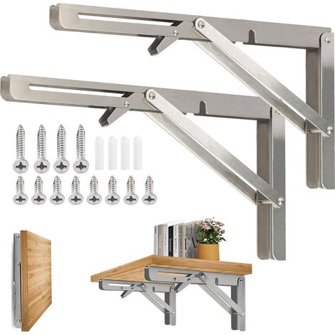 Estante de pared plegable de 400 mm, soporte plegable de acero inoxidable 304 para banco de trabajo, soporte plegable, soporte para estante de pared (2 piezas) (1/5)