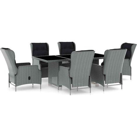 Maison Exclusive - Set Pranzo da Giardino 7pz con Cuscini Polyrattan Grigio Chiaro (1/5)