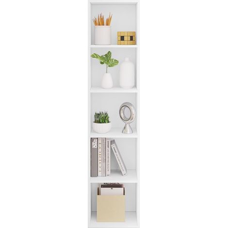 Bibliothèque à 5 Compartiments WOLTU, Étagère à Livres, Meuble de Rangement Étagé, Colonne Semi-Ouvert en Panneaux de Particules pour Cuisine Bureau Salon Salle d'Étude, 30x24x132cm,Blanc