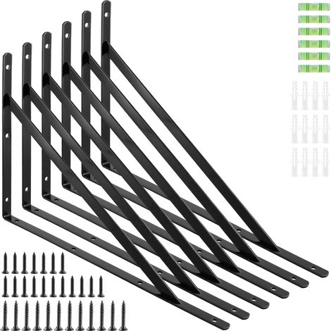 Lot de 6 Équerres Étagère Murale en Métal Noir - 400 x 250 mm - Supports Triangulaires 90° - Charge Max 120 kg - Pour Salon Garage Atelier (1/5)