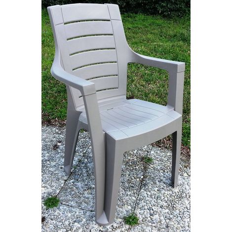 Fauteuil de jardin en résine antichoc taupe – Dimensions 60 x 56 x 89 cm – Confort optimal avec accoudoirs – Pour espaces extérieurs – Dimaplast