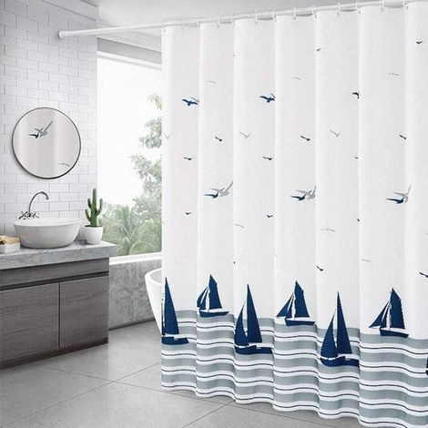 Tenda da doccia con ganci in plastica, 100% poliestere, impermeabile e antimuffa, tenda da bagno, 180 x 180 cm (71" x 71") (1/5)