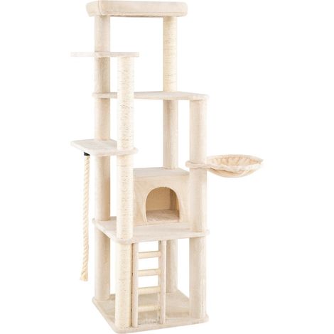 Tall Modern Cat Tree with Condo, Perch & Sisal Posts - Beige (1/5)