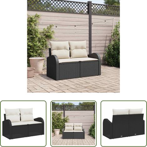 Canapé extérieur - Canapé de jardin avec coussin Noir 124 x 62 x 69cm polyrotin (1/5)