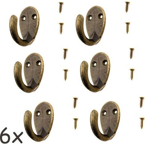 Set mit 6 antiken Haken für Garderobe und Handtuchhalter, Haken aus Bronze, Messing und Eisen, Vintage-Landhausstil, Retro, oval (1/4)