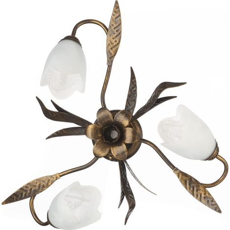 ONLI Forgiata - Plafoniera 3 Luci, Vetro opaco color Bianco, Metallo Marrone spennelato Oro (1/5)
