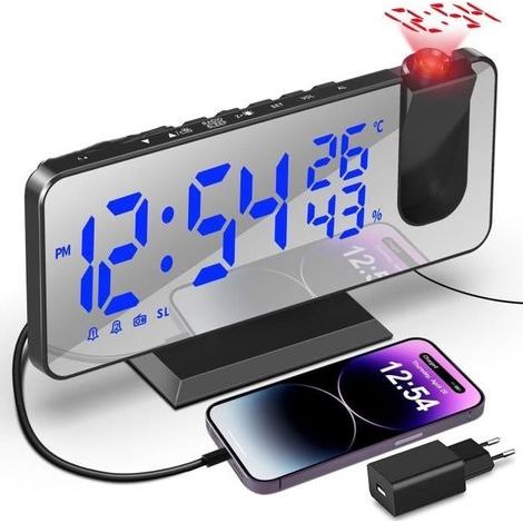 Deckenprojektionswecker, Deckenprojektionswecker mit Radio, 7,5-Zoll-Spiegelbildschirm, Temperaturanzeige und USB-Anschluss (1/4)