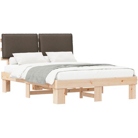 Estructura de Cama con Cabecera Tapizada Taupé 135 x 190 cm vidaXL