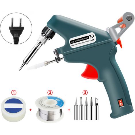 Lötkolben-Set, 60 W, 220 V, Lötpistole mit Ein-/Aus-Schalter, Einhand-Lötwerkzeug mit 50 g Lötdraht, 5 Lötspitzen, Lötpaste zum Löten und Reparieren