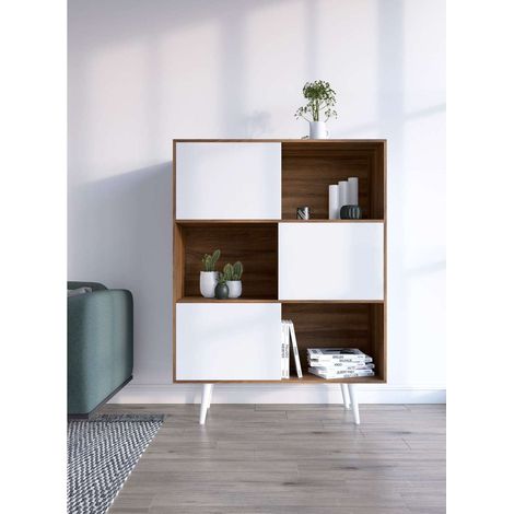 Aparador 3 puertas modelo-881 acabado nogal/blanco, 131cm(alto) 101cm(ancho) 30cm(fondo). (1/4)