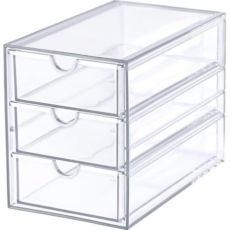 Boîte de rangement en acrylique avec tiroirs - Organiseur transparent pour coiffeuse - Boîte de rangement avec 3 tiroirs pour capsules de café, cosmétiques, papeterie (1/5)