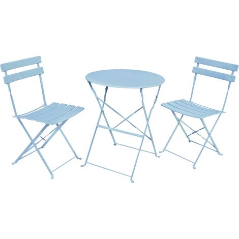 Ensemble de meubles ORION pour balcon : Table ronde & 2 chaises en bleu élégant (1/5)