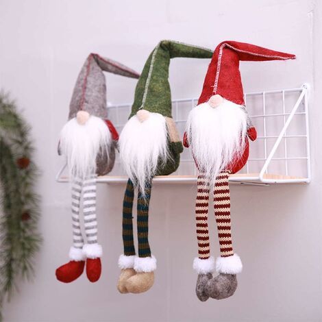 Pr 3Pcs Figurines En Peluche De Noël, Ornements De Noël Gnome En Peluche Suédoise Tomte Gnome Faite Main Figurine Scandinave Santa Elf Longues Jambes pour Décoration De Maison Cheminée Table (1/5)