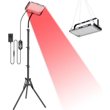 Lampe à lumière rouge avec support, lampe infrarouge, lumière LED rouge 660 nm et 850 nm avec minuterie, thérapie par lampe infrarouge pour le corps, le dos, les genoux, les jambes, 60–180 cm