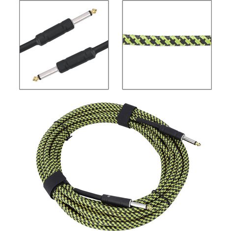 Câble Audio Instrument 10m pour Guitare Basse Piano Clavier (Noir Vert) (1/4)