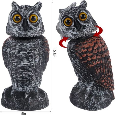 Une statuette de hibou décorative rotative, un ornement de jardin pour éloigner les oiseaux, une décoration de chambre et un moyen d'effrayer les ennemis naturels des oiseaux.