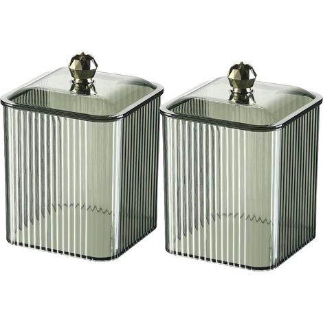 Transparente Aufbewahrungsbox für Wattepads, Wattepadbox mit Deckel, Kosmetikbox, Wattestäbchenhalter, für Badezimmer, Toilette, Schlafzimmer (grün, 2er-Pack) (1/4)
