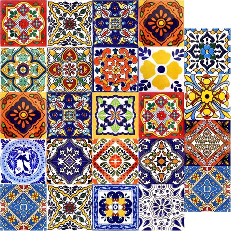 Lot de 24 carreaux mexicains, designs marocains, décoration de carrelage de salle de bain et de cuisine, douche, escaliers, crédence de cuisine (10 x 10 cm)