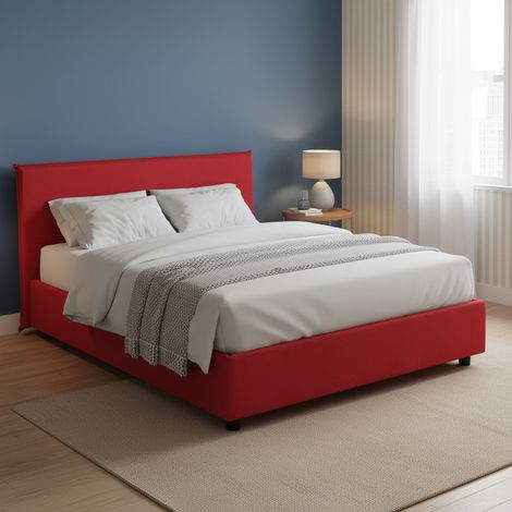 Talamo Italia Letto matrimoniale Bonella, Letto contenitore con rivestimento in tessuto, 100% Made in Italy, Apertura frontale, adatto per materasso Cm 160x200, Rosso, con imballo rinforzato (1/5)