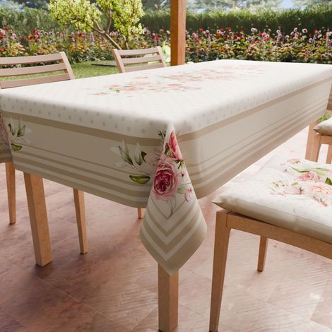 Nappe Anti-Taches Rectangulaire (140 x 300 cm) Couvre-Table de Cuisine, Motif Pois Taupe, X14 Places, 100% fabriquée en Italie (1/5)