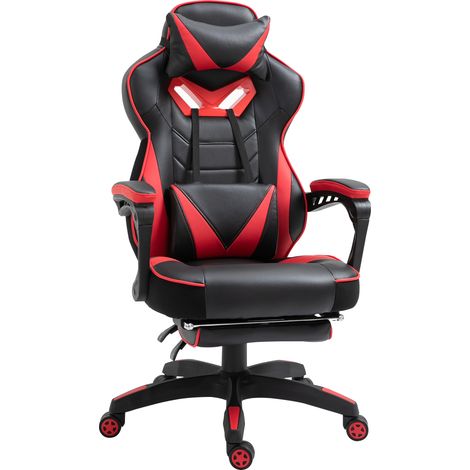 Chaise gaming Ergonomique, Fauteuil de Bureau confortable avec Repose-Pied, Appuie-Tête et coussin lombaire, Hauteur Réglable, noir et rouge (1/5)