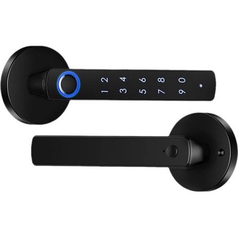 Serratura intelligente per maniglia con sensore di impronte digitali, serratura Bluetooth per maniglia della porta per uso interno, nera, a due file (1/5)